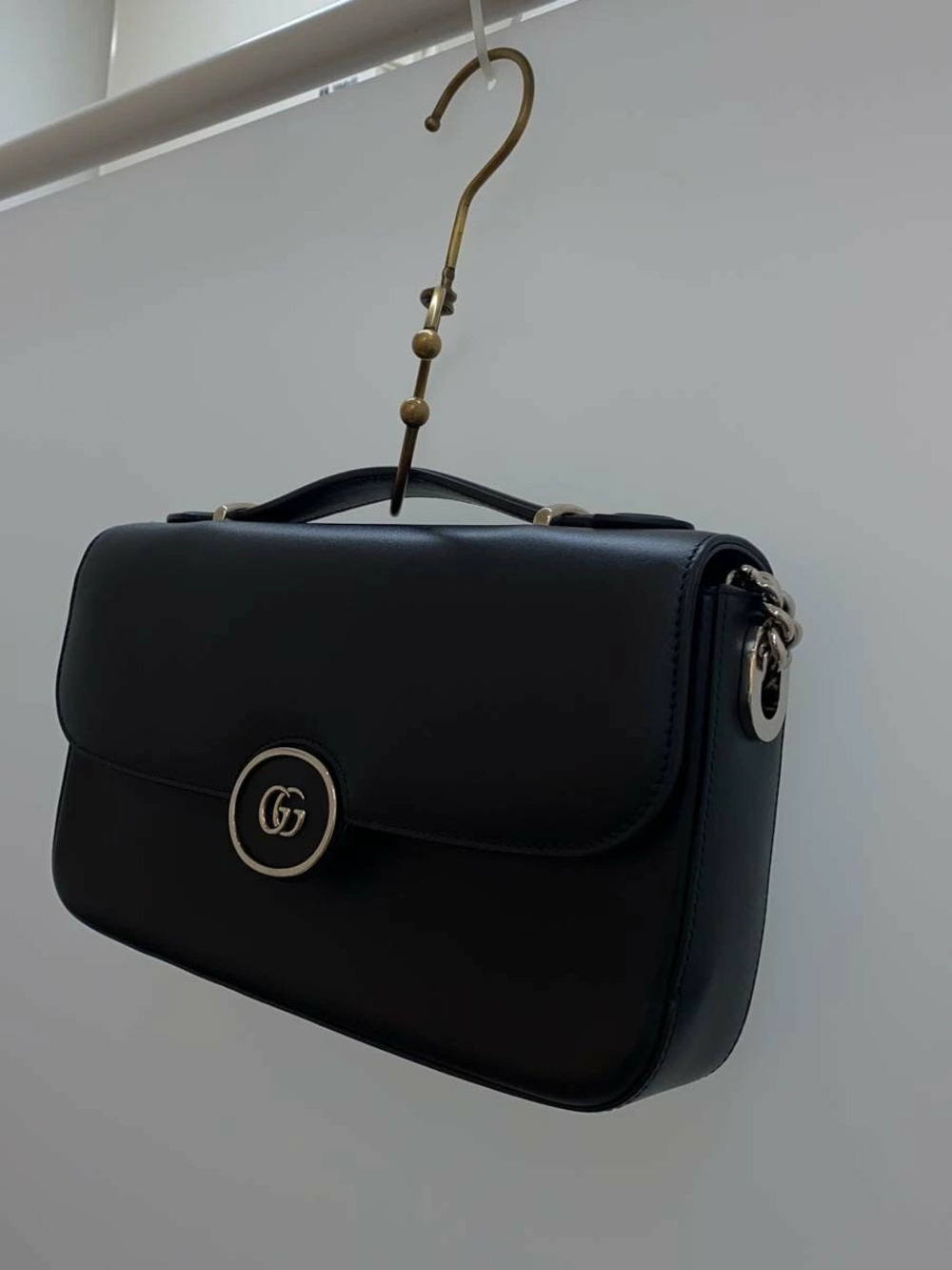 Gucci Leather Double Bag Shoulder GG Black